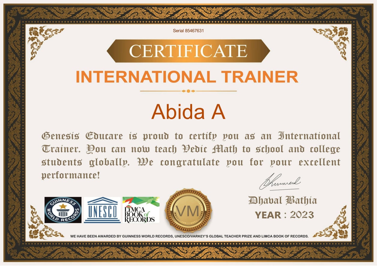 International Trainer - Vedic Maths